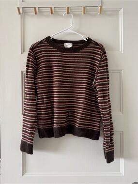 Reformation Boyfriend Cashmere Striped Brown Knit Sweater